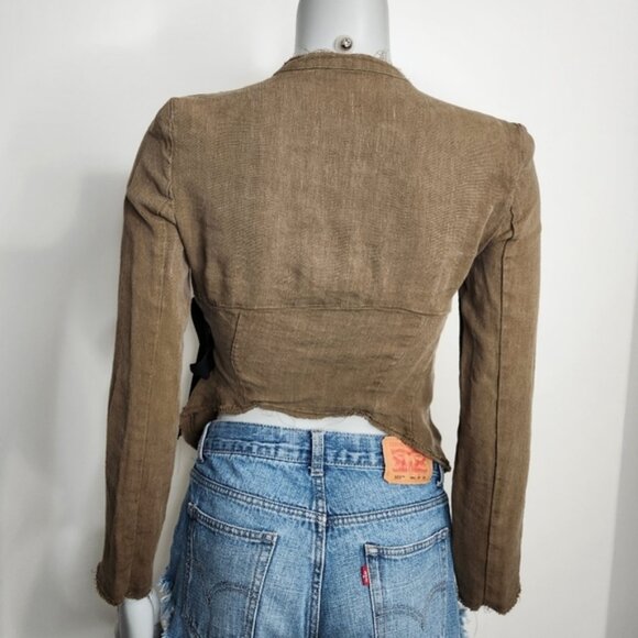 ZARA Woman Olive Green Loose Linen Jacket with Ribbon Tie Size XXS - Picture 8 of 14